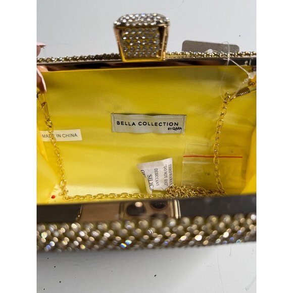 Gold Rhinestone Evening Clutch Bag With Chain Strap & Snap Closure Bella Collect - Picture 6 of 6